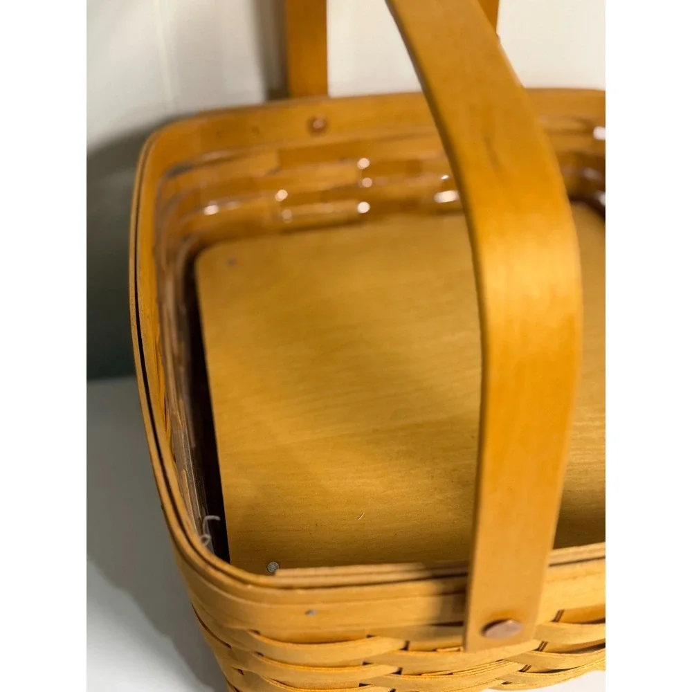 VTG Longaberger Basket Woven Wood Brown Picnic Storage Liner Riser 2002